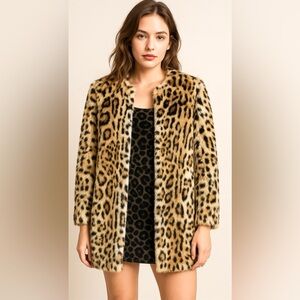 NWOT Cupcakes and Cashmere Leopard Faux Fur Glam Chic Quiet Luxury Winter Coat S